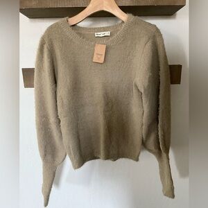Tan Fuzzy Faux Mohair Crewneck Sweater, Size Medium•••NWT, Cute Teddy Style